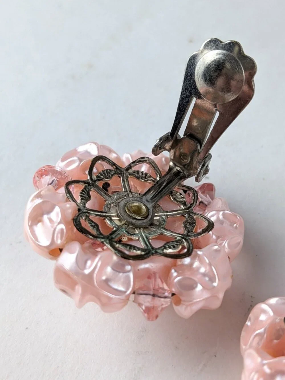 Vintage Light Pink Beaded Clip-On Earrings